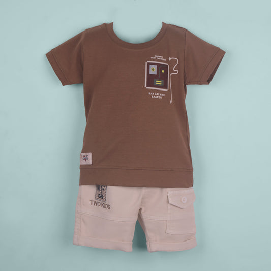 Smart & Stylish – Boys’ Brown Cotton Blend T-Shirt & Shorts