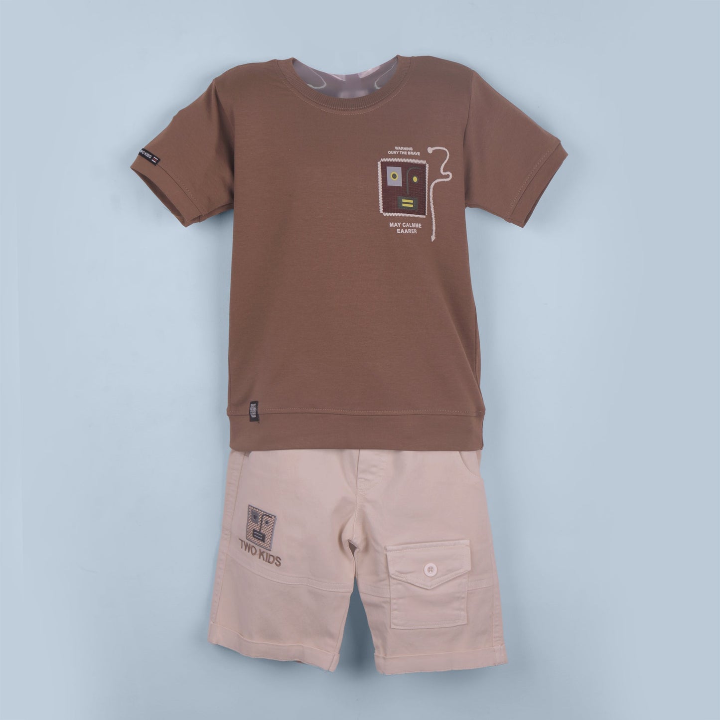 Everyday Cool – Boys’ Brown Cotton Blend Outfit with Denim Shorts