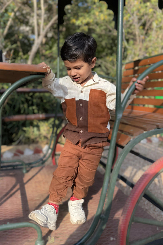Smart Explorer – Boys’ Brown Full Sleeve Shirt & Jogger