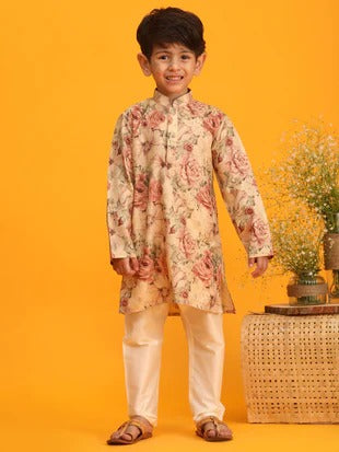 Rustic Charm – Boys’ Cotton Kurta Pyjama Outfit