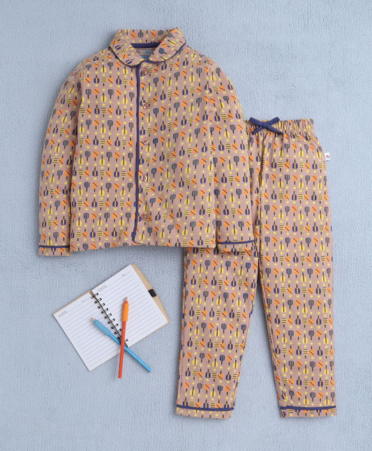 Relax & Snooze – Brown Cotton Full Sleeve Pyjama Set