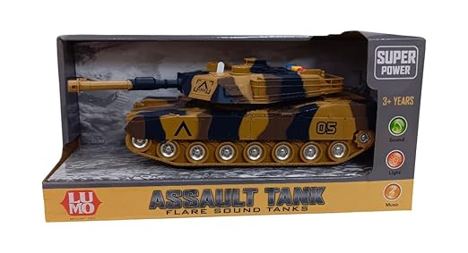 LUMO Super Power Assault Tank Toy with Sound Light & Music Camouflage Army Tank for Kids 3 Years Battery Operated Military Toy Vehicle
