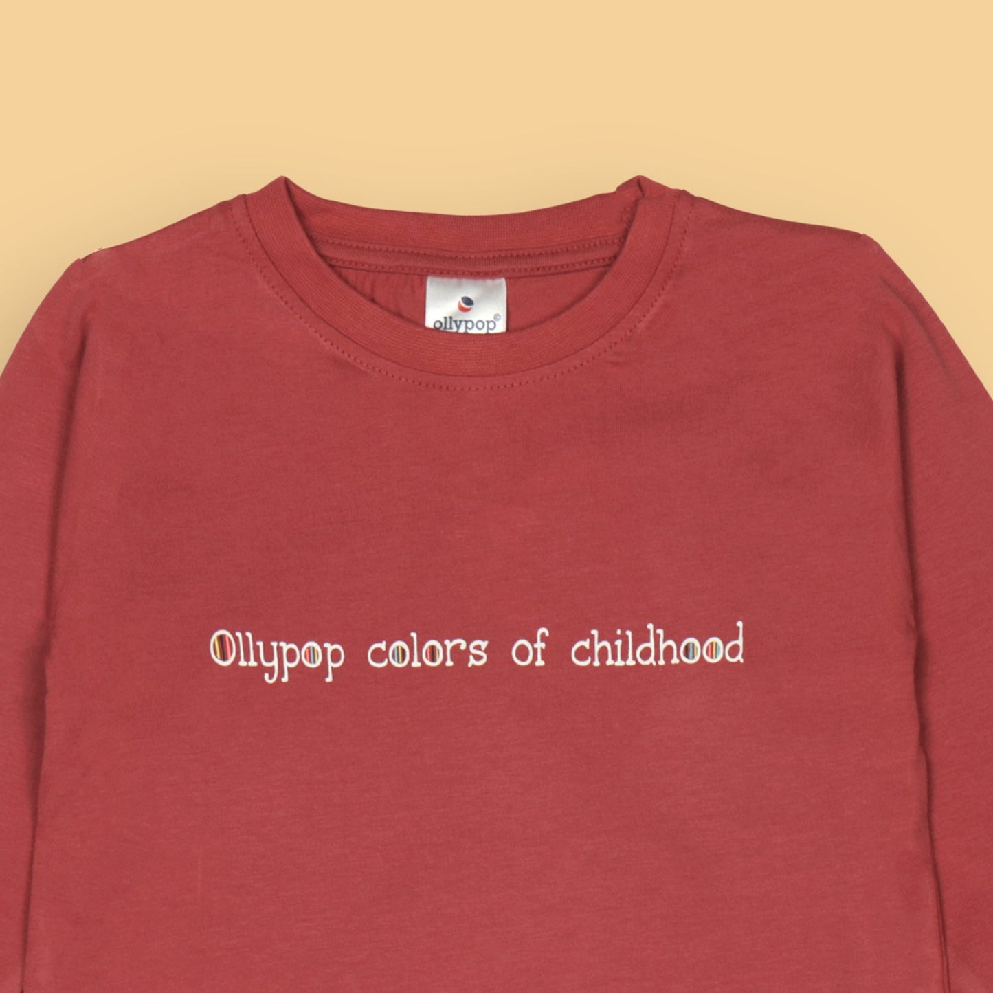 Ollypop Essentials T-Shirt – Breezy Breathable Sinker, Full Sleeves, Placement Print for Happy Kids (Dark Orange)