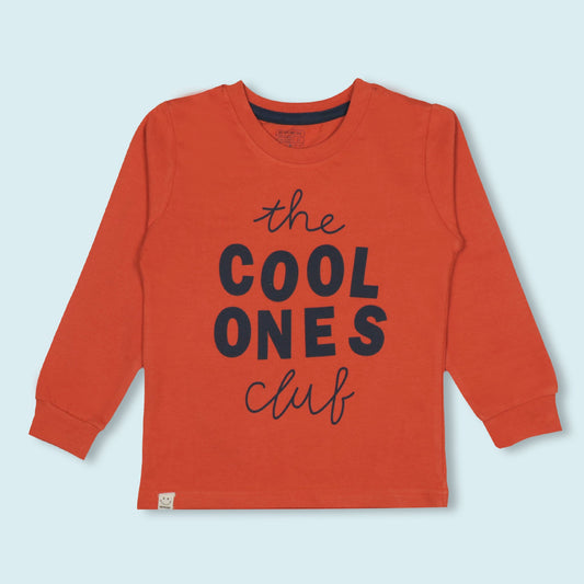 NIOMODA Boys’ Winter-Ready Sweatshirt – Dark Orange Full Sleeve with The Cool Ones Club Print, Cozy & Stylish