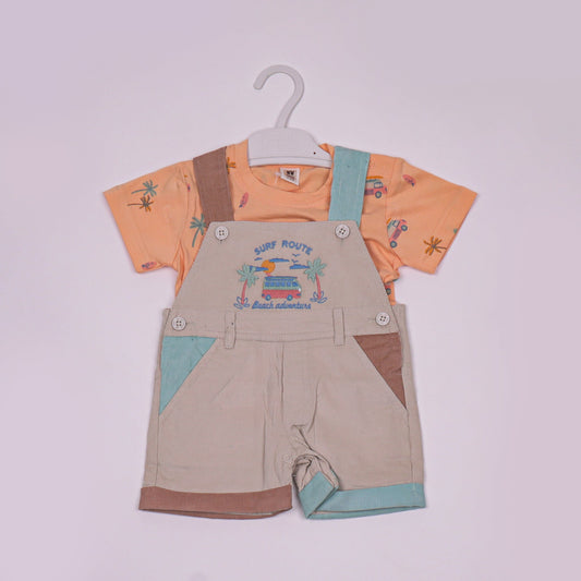 Toffyhouse Boys Dark Orange Cotton Bodysuit with Chiffon Dungaree Romper