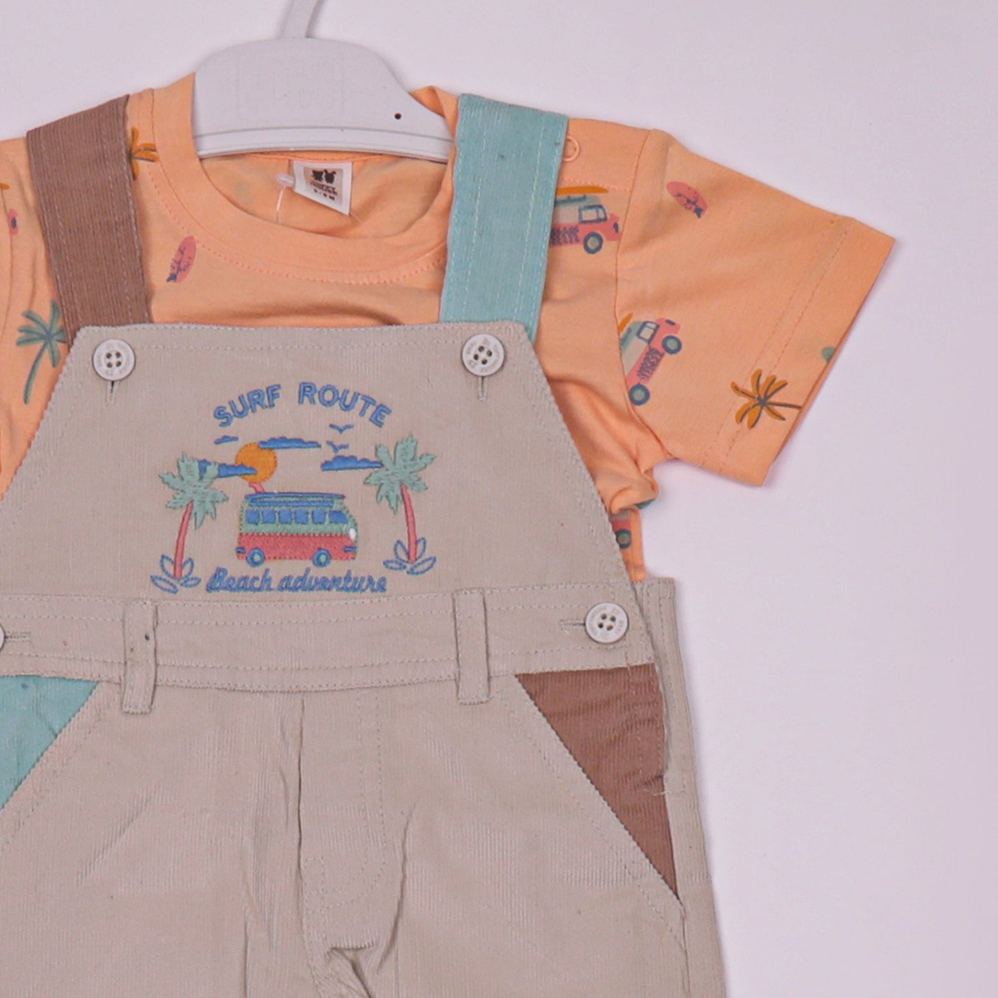 Toffyhouse Boys Dark Orange Cotton Bodysuit with Chiffon Dungaree Romper