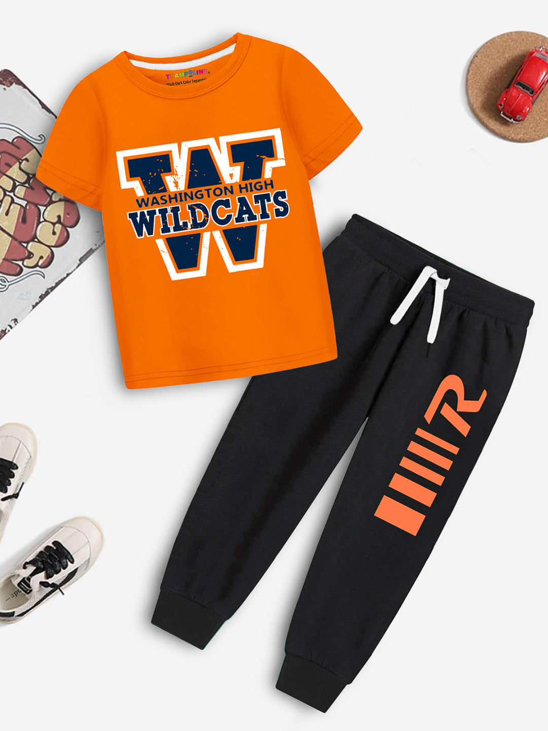 Trampoline Boy's Dark Orange 'WILDCATS' T-Shirt & Pant Set