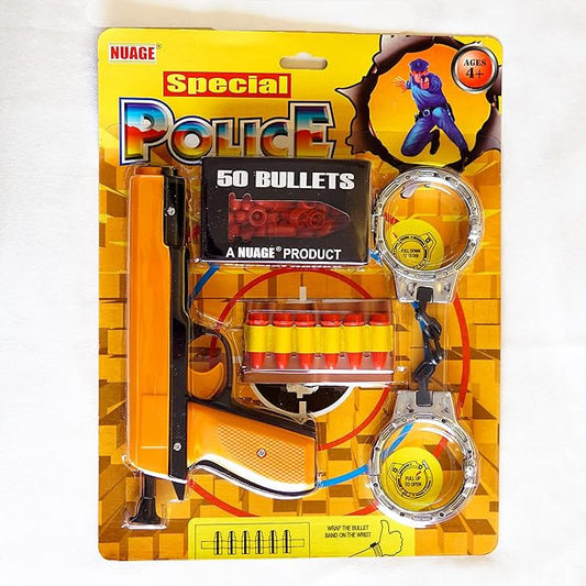 Special Police Play Set Gun – 56 Bullets, Holder & Handcuffs – Made in India – Age 4+