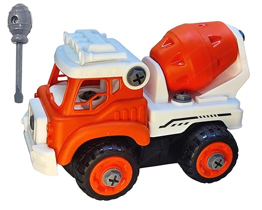 DIY Cement Mixer Construction Truck Toy with Screwdriver – STEM Building Vehicle Kit for Kids (Ages 3+)