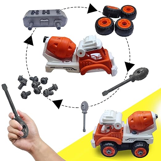 DIY Cement Mixer Construction Truck Toy with Screwdriver – STEM Building Vehicle Kit for Kids (Ages 3+)