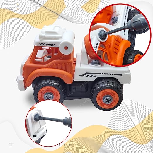 DIY Cement Mixer Construction Truck Toy with Screwdriver – STEM Building Vehicle Kit for Kids (Ages 3+)