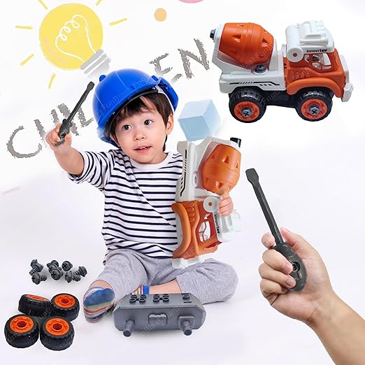 DIY Cement Mixer Construction Truck Toy with Screwdriver – STEM Building Vehicle Kit for Kids (Ages 3+)