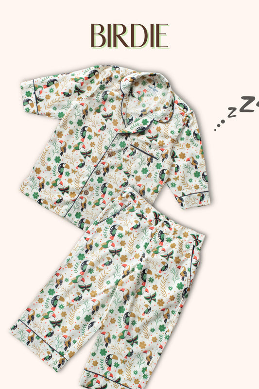 Charming Birdie Printed Pure Soft Cotton Night Suit – Cozy Sleepwear Set
