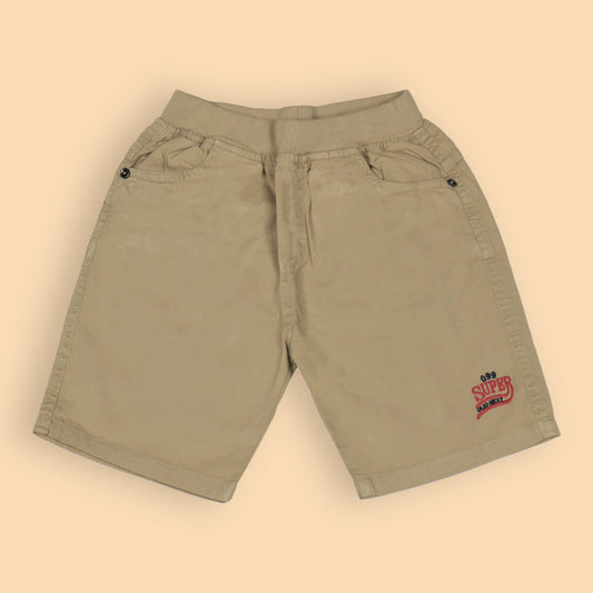 Oliokids Boys’ Essential Light Khaaki Shorts – Ribbed Cotton, Knee Length, 3 Pockets, Regular Fit