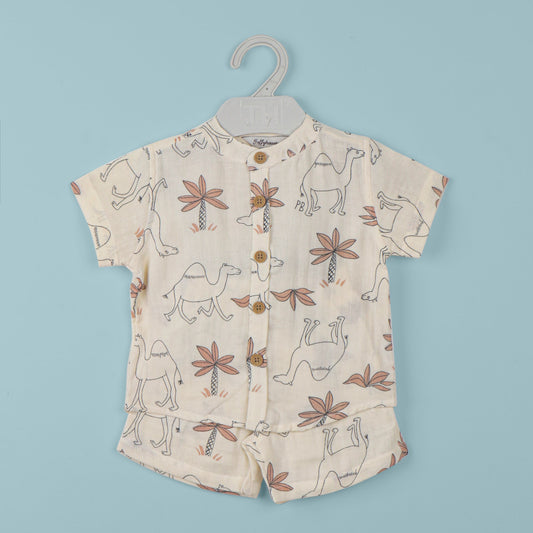 Toffyhouse Khaaki Light Muslin Shirt & Short Set – Soft Half Sleeve Round Neck Shirt