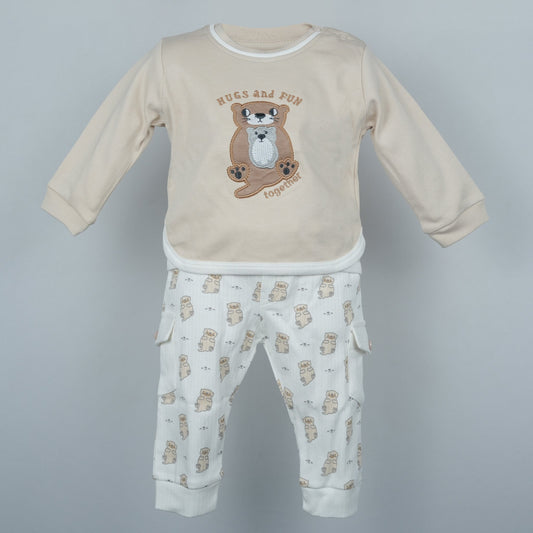 Hug & Play: Neo Nate Khaaki Light Cotton Blend T-Shirt with Joggers