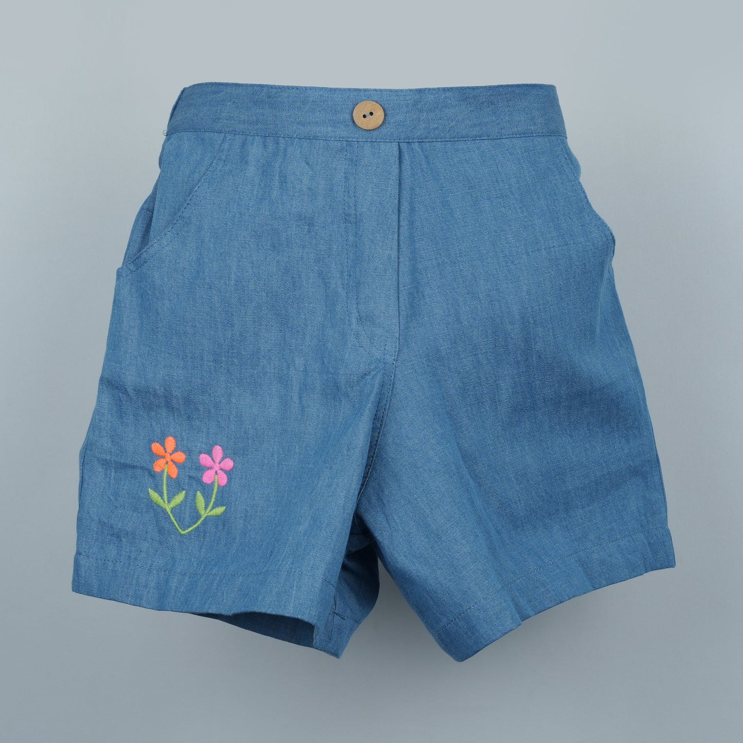 DW Girl's Halter Neck Top & Flared Denim Shorts Set (Khaaki Light)