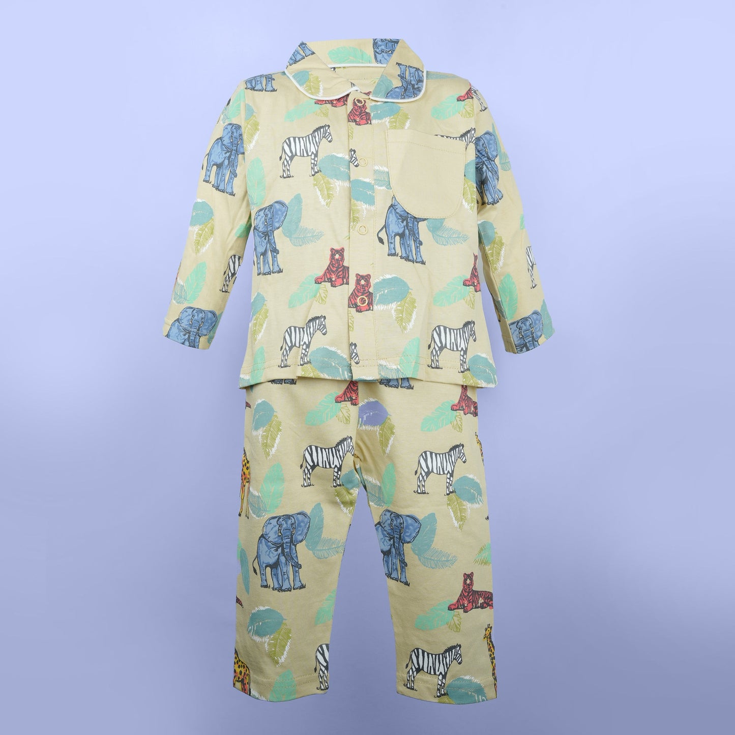 Cozy Nights: Khaaki Dark Cotton Pyjama Set for Girls