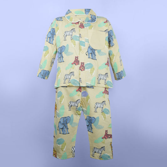 Cozy Nights: Khaaki Dark Cotton Pyjama Set for Girls