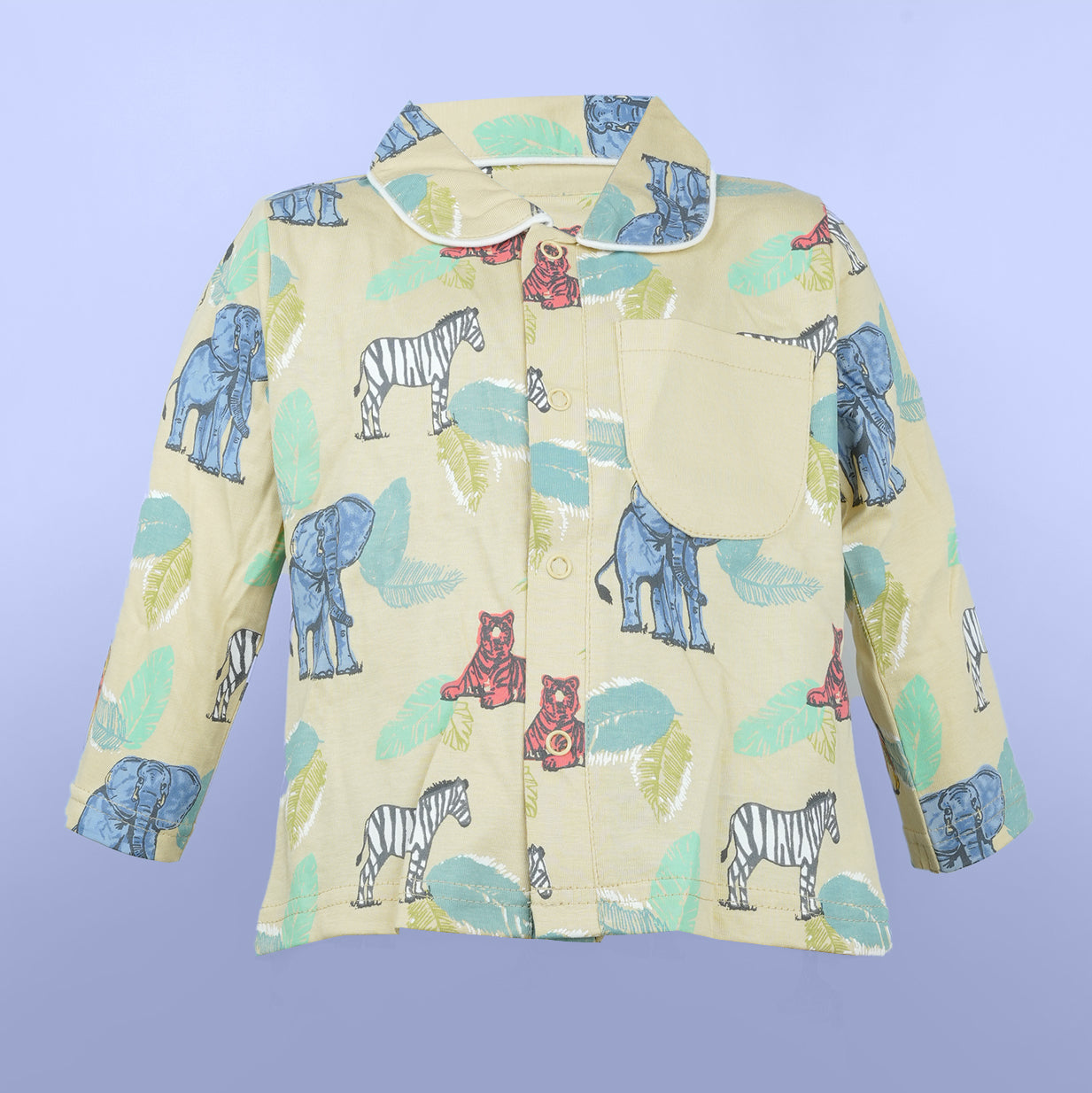 Cozy Nights: Khaaki Dark Cotton Pyjama Set for Girls