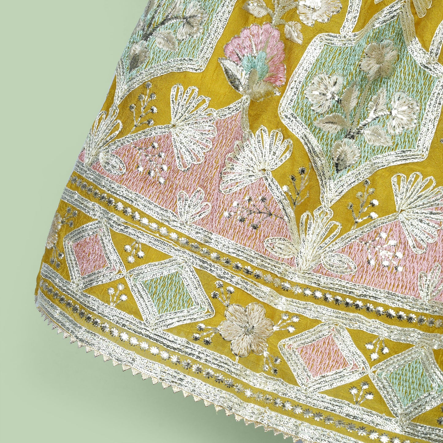 Little Diva’s Delight: Khaki Dark Lehenga Choli with Lace and Elastic Waist Skirt by Sparkle