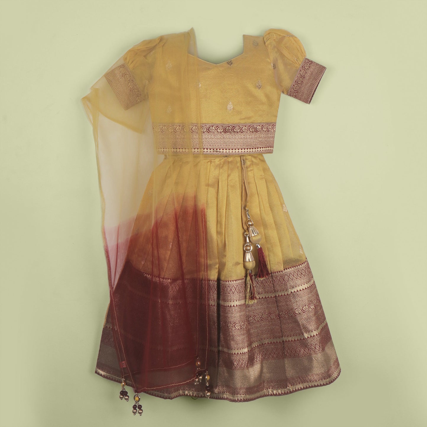 Dreamy Drizzles – Girls’ Khaki Festive Lehenga Choli