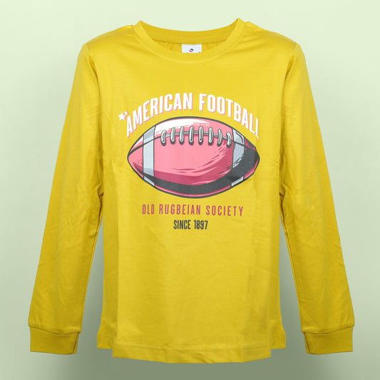 Touchdown Tee – Ollypop Boys’ Dark Khaki Full Sleeve Graphic T-Shirt