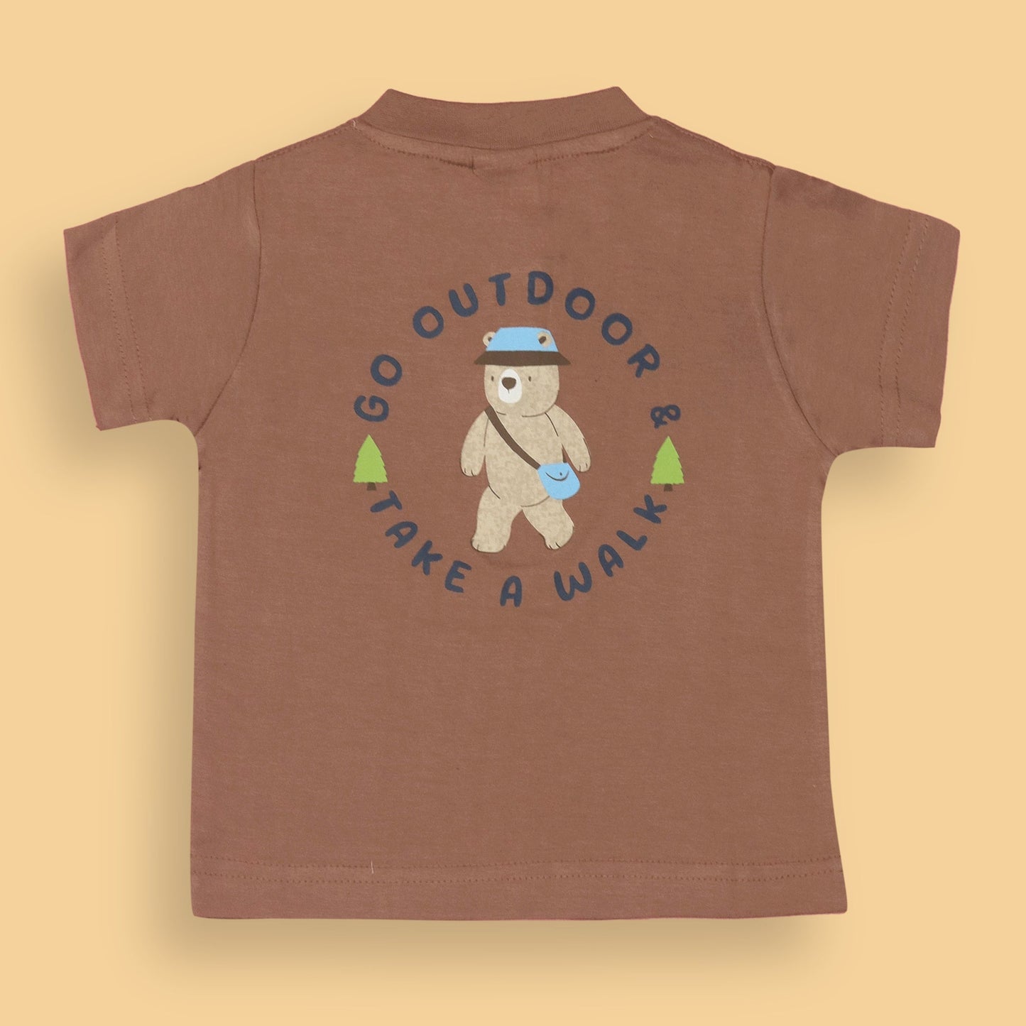 Zero Boys’ Summer Essentials Set – Camel Color Half Sleeve Teddy Bear Cartoon Tee with Front Button & Elastic Waist Shorts
