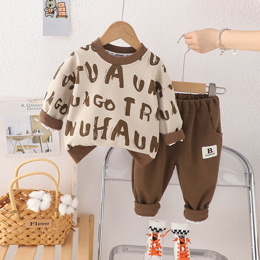 Boys White Printed Long Sleeves
 
 Sweatshirt With Trouser Set