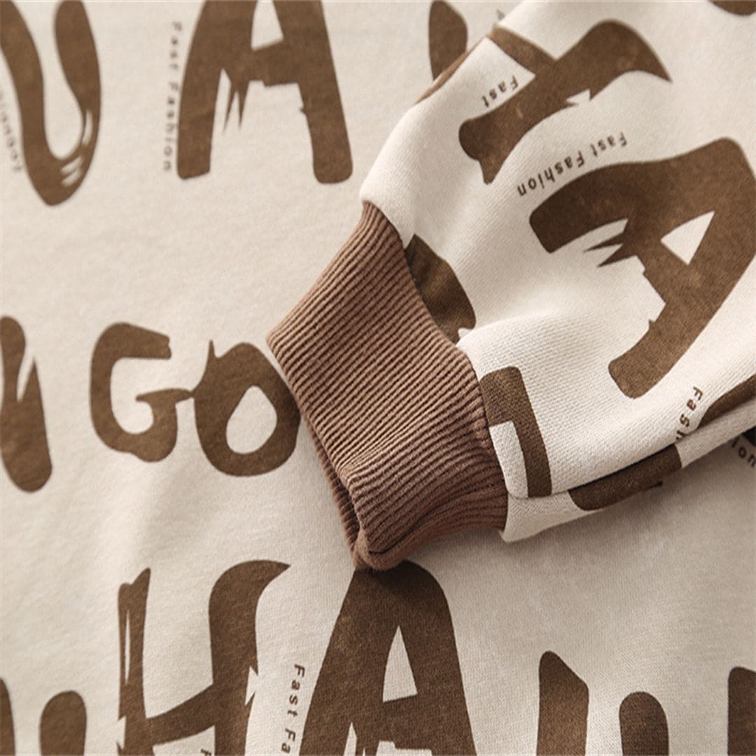 Boys White Printed Long Sleeves
 
 Sweatshirt With Trouser Set