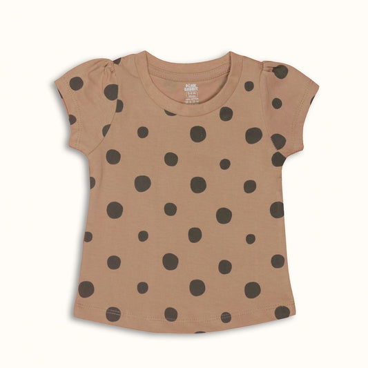 Pink Rabbit Girls Camel Printed Cotton Cap Sleeve T-shirt