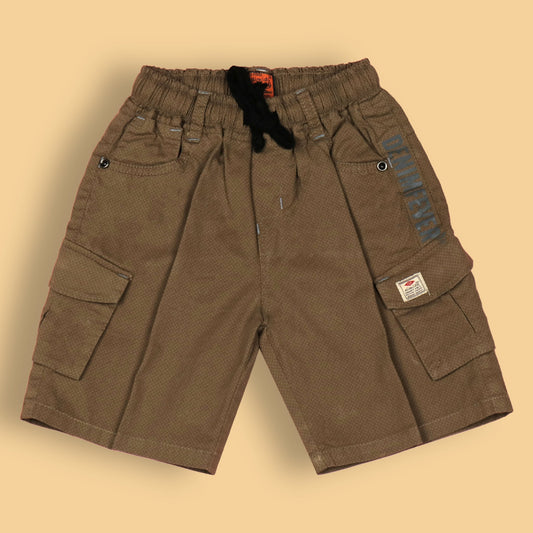 Boys’ Camel Brown Cargo Shorts by OlioKids – Knee-Length Denim, 4-Pocket, Stylish Party & Outdoor Comfort