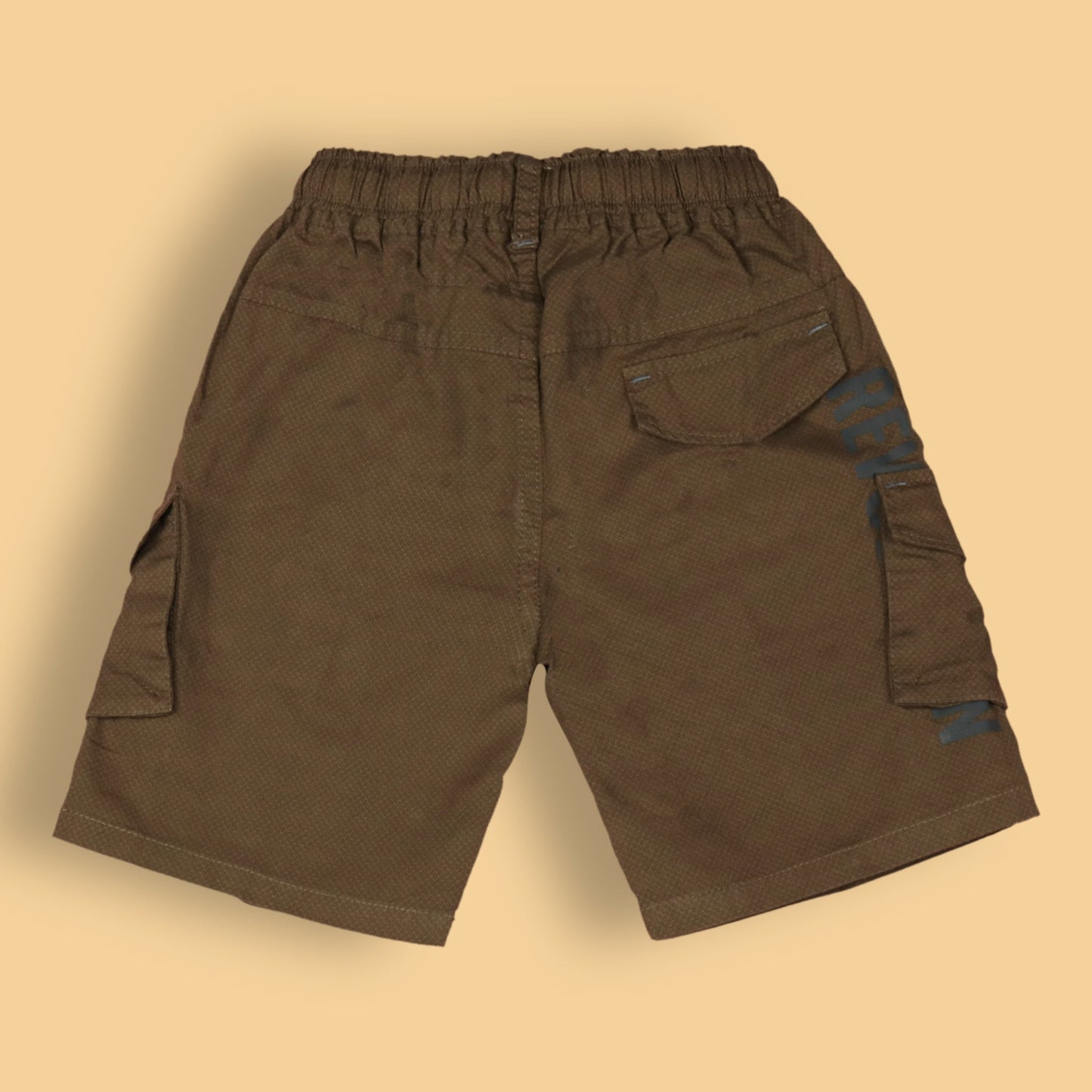 Boys’ Camel Brown Cargo Shorts by OlioKids – Knee-Length Denim, 4-Pocket, Stylish Party & Outdoor Comfort