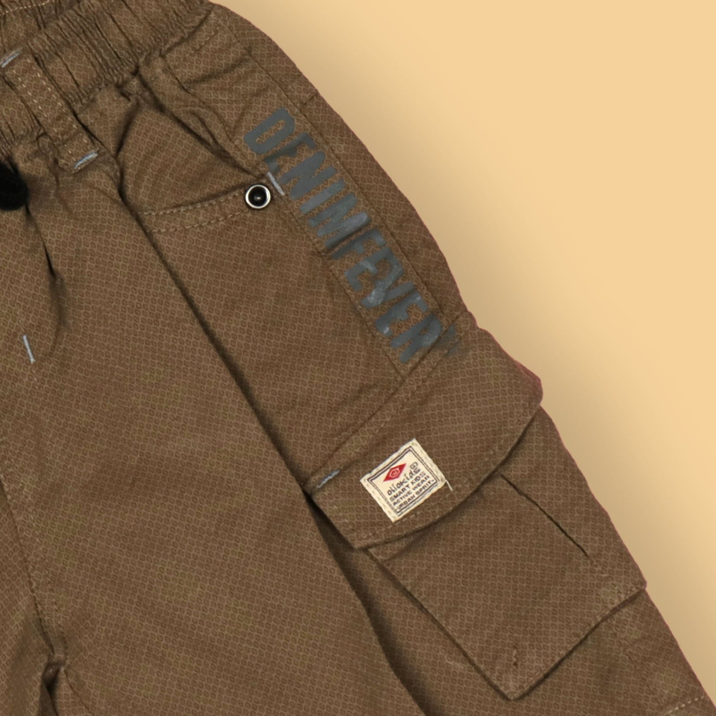 Boys’ Camel Brown Cargo Shorts by OlioKids – Knee-Length Denim, 4-Pocket, Stylish Party & Outdoor Comfort