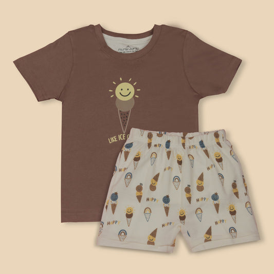 Mumbl Jumbl Soft Cotton Girls’ T-shirt & Short Set – Half Sleeve Top (Camel Brown)