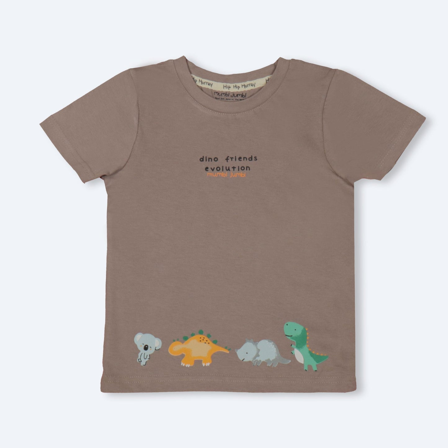 Mumbl Jumbl Girls’ Soft Cotton T-shirt & Shorts Set With Dinosaur Print - Camel Brown