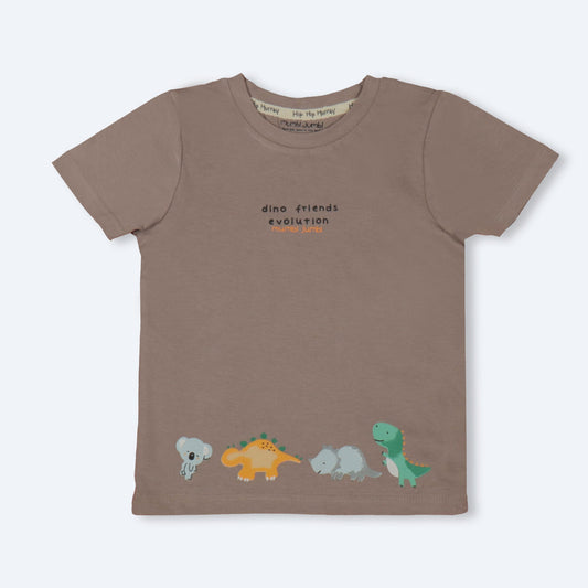 Mumbl Jumbl Girls’ Soft Cotton T-shirt & Shorts Set With Dinosaur Print - Camel Brown