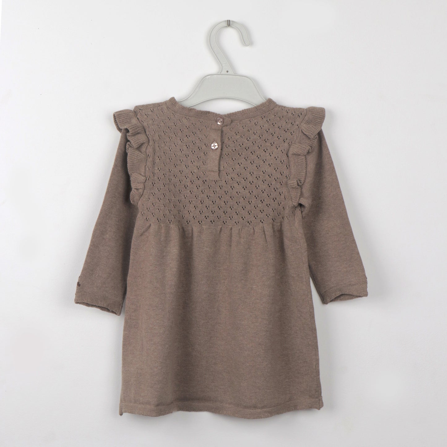 Toffyhouse Camel Cotton Knit Winter Frock with Full Sleeves & Back Button – Includes Socks