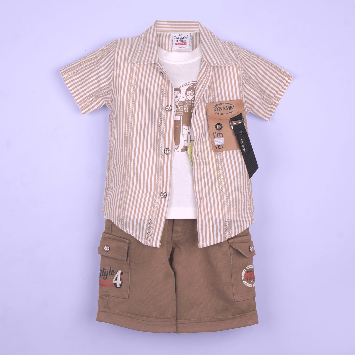 Daffodil Boys’ Summer Style – Shirt, Printed Tee & Shorts