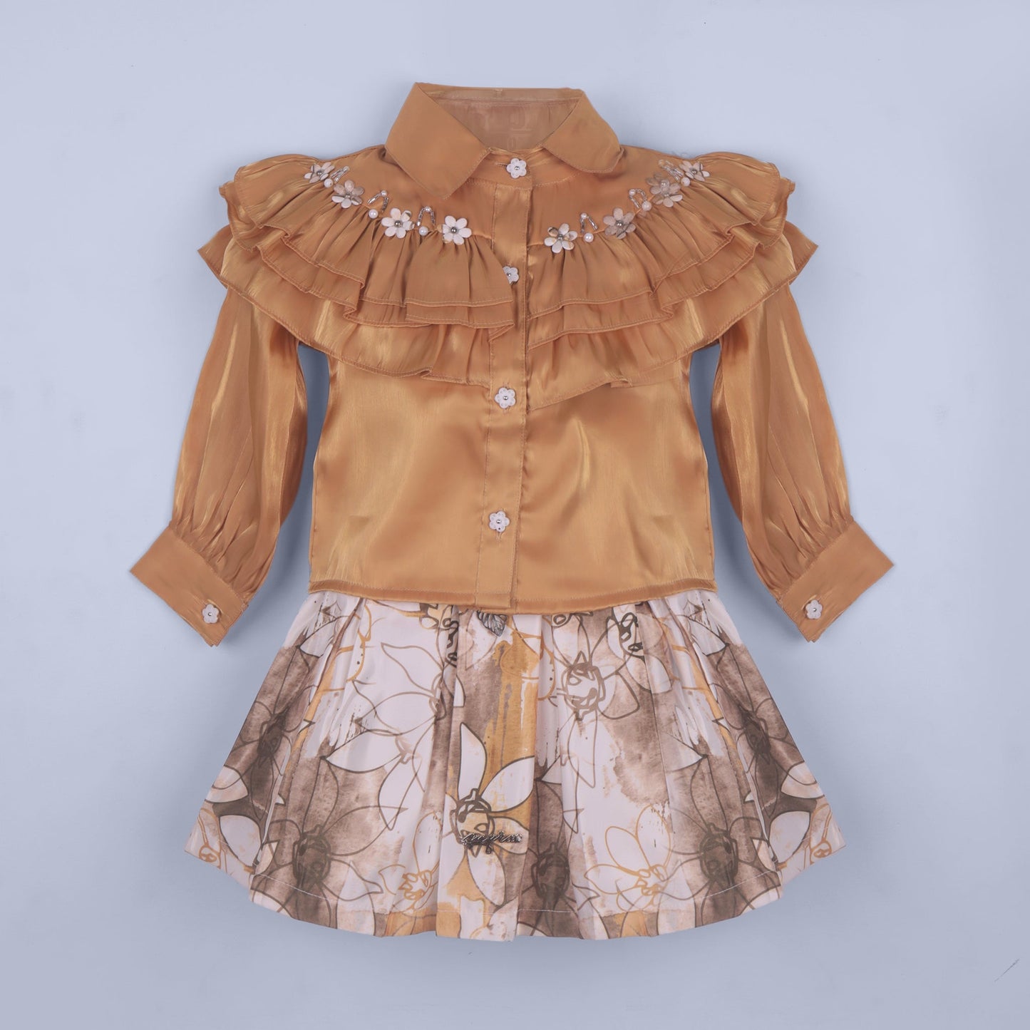 Delicate Charm – Girls’ Skin Beaded Top with Flared Skirt