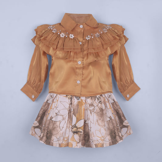 Delicate Charm – Girls’ Skin Beaded Top with Flared Skirt