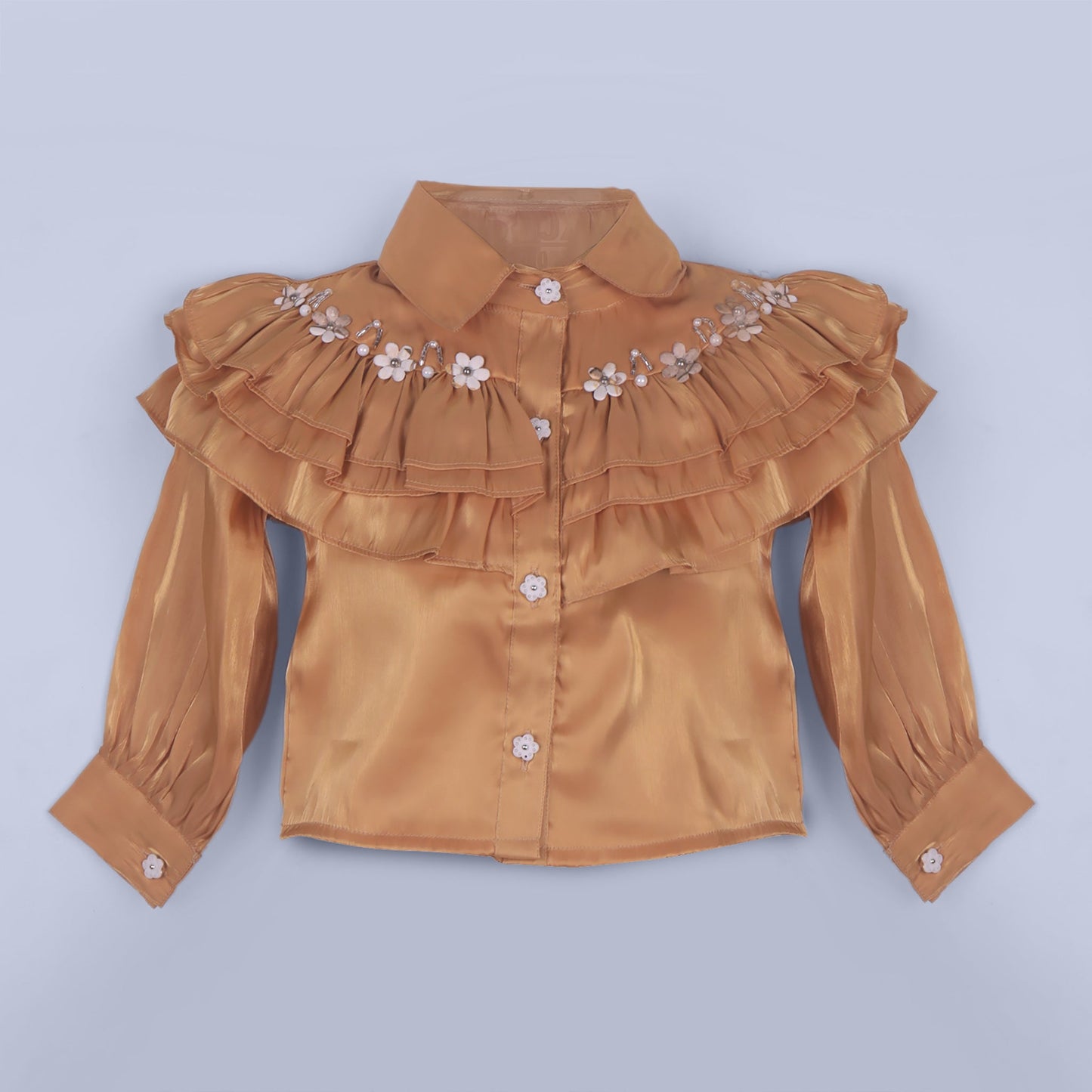 Delicate Charm – Girls’ Skin Beaded Top with Flared Skirt