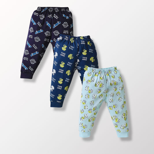 Cucumber Cotton Knit Full Length Joggers With Sport Theme Print (Multicolor)