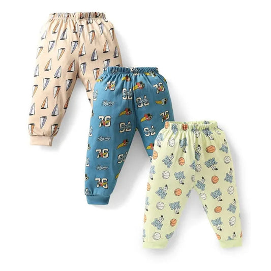Cucumber Cotton Knit Full Length Joggers With Sport Theme Print (Multicolor)