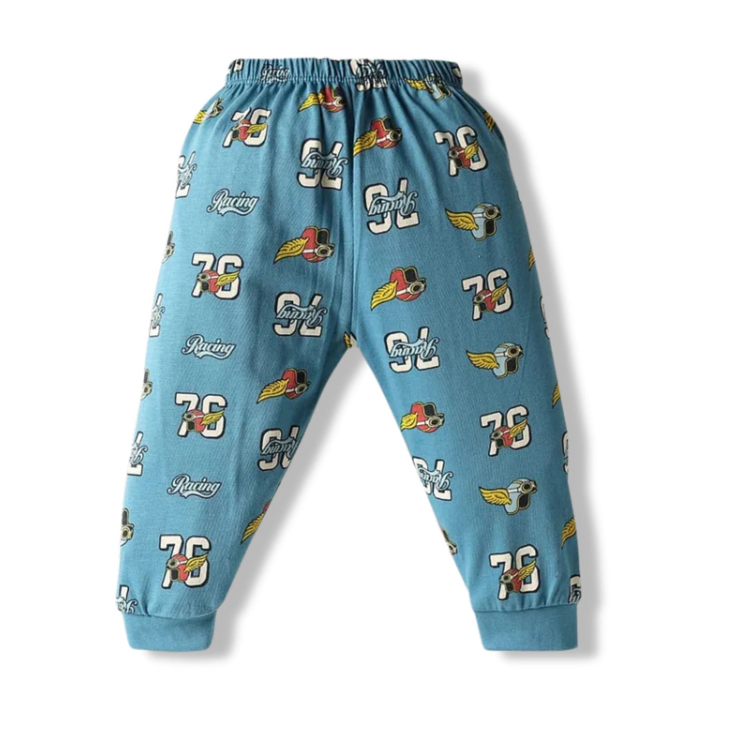 Cucumber Cotton Knit Full Length Joggers With Sport Theme Print (Multicolor)