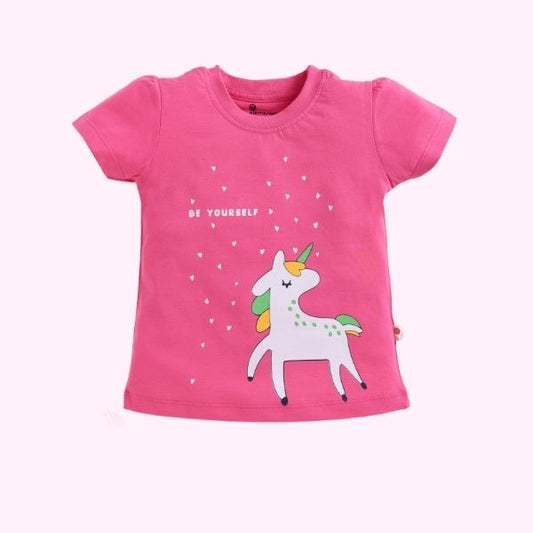 Cucumber Girl's Pink T-shirt with Cute Unicorn Print