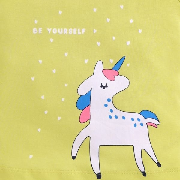 Girl's T-shirt with Cute Unicorn Print - Light Yellow