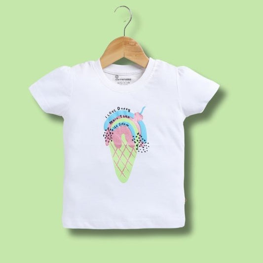 Girl's Pure Cotton T-shirt with Cool Ice-cream Print - White
