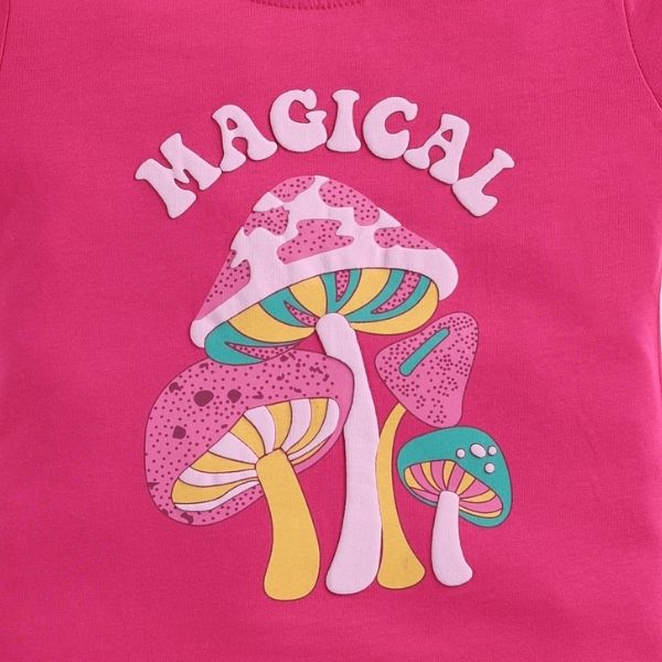 Pink Girl's Cotton T-Shirt with Large Mushroom Print – Soft & Breathable Fabric