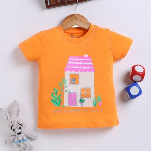 Orange Baby Tee for Girls – Sweet 'Home is Where My Mom is' Print
